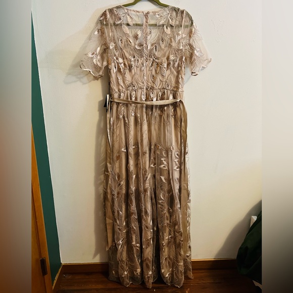 NWT Adrianna Papell Sequin Floral Embroidered Tie Waist Dress - Picture 9 of 12